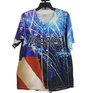 Down East Wood Ducks Woodies Baseball USA Flag Jersey Lenoir Adult Unisex L 2624